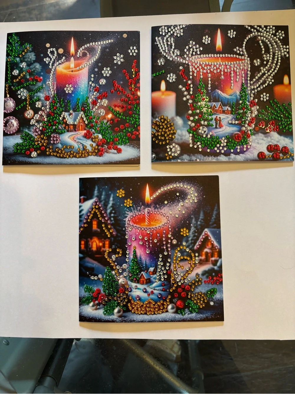Set of 3 Rhinestone Sparkly Christmas or Holiday Cards